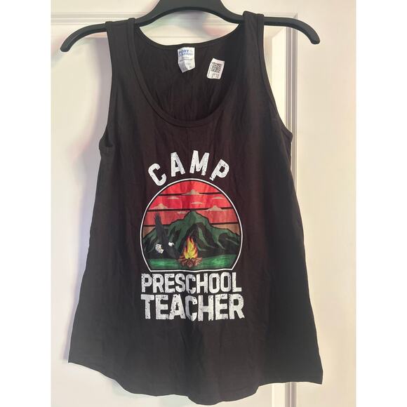 NWT Port and Company Women's Black Tank Top CAMP PRESCHOOL TEACHER Sz S - Picture 1 of 5